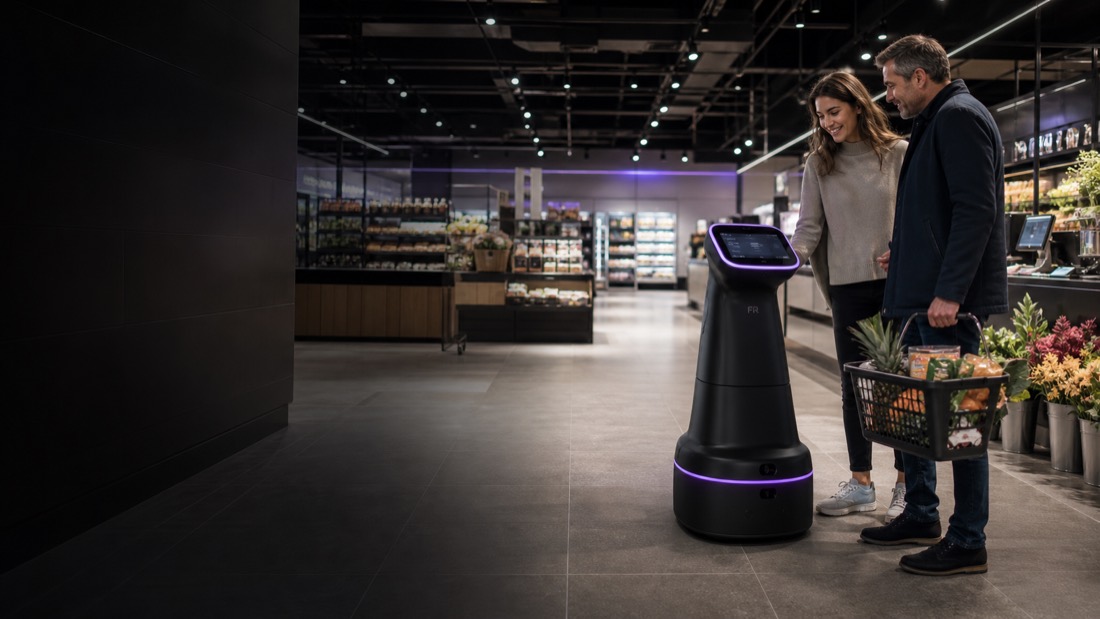Fachkraft Robotics Roboter in einem modernen Retail- und Supermarktumfeld