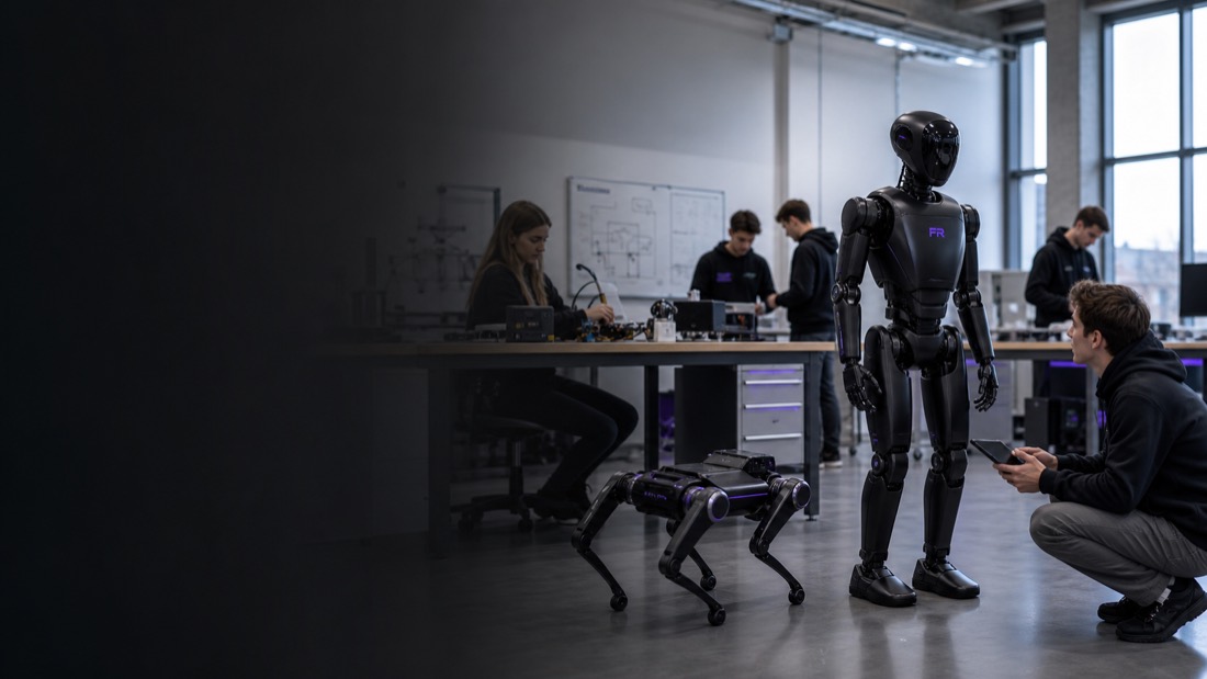 Fachkraft Robotics Roboter in einem modernen Robotik-Labor für Bildung und Forschung